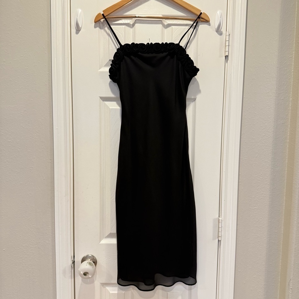 Vtg Breakin Loose Y2K Rosette Appliqué Midi Dress Black Sz 5/6 Small Whimsigoth
